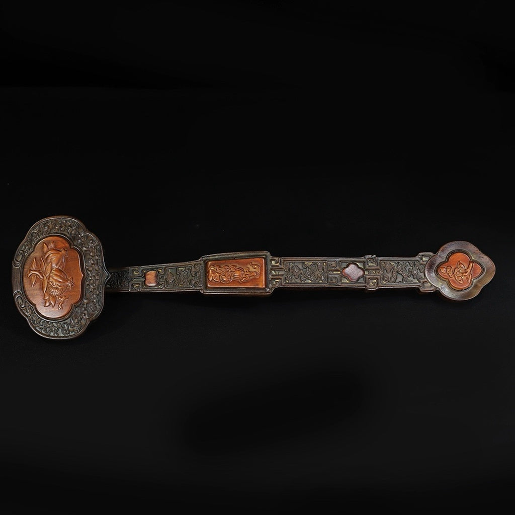 Carved rosewood auspicious cloud, melon and fruit ornaments