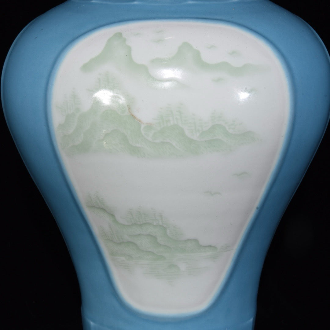 Monochrome glazed open window attic landscape plum vase