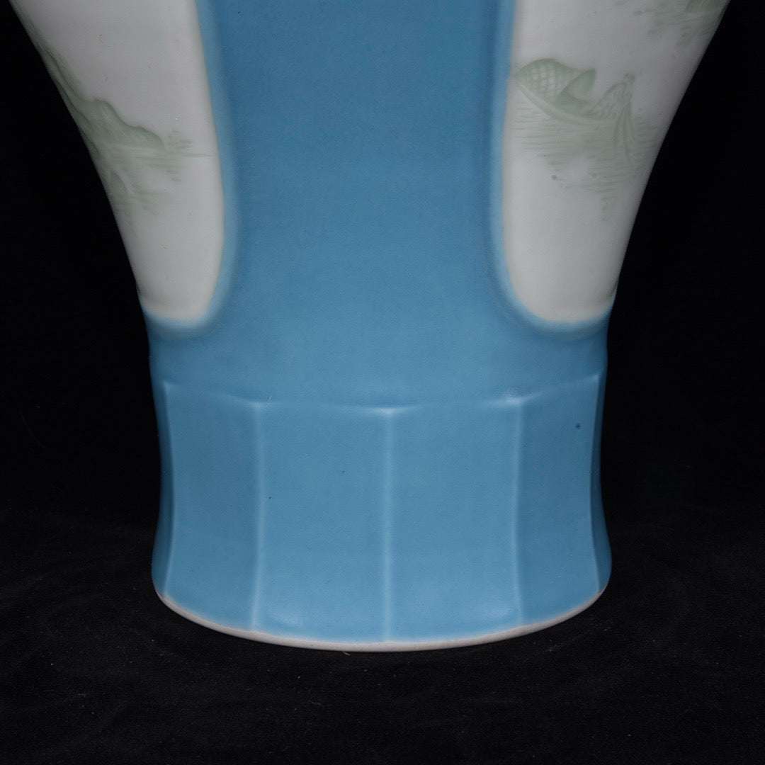 Monochrome glazed open window attic landscape plum vase