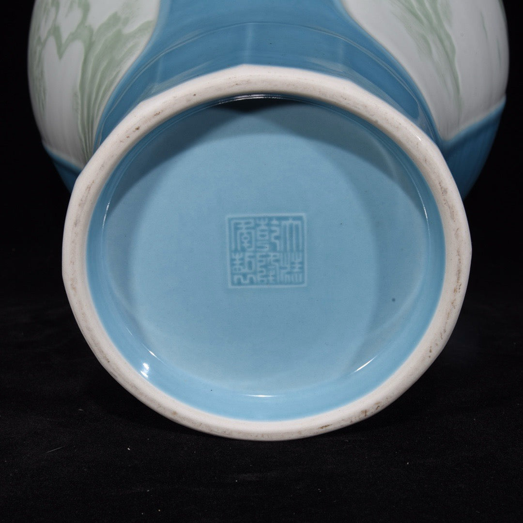 Monochrome glazed open window attic landscape plum vase