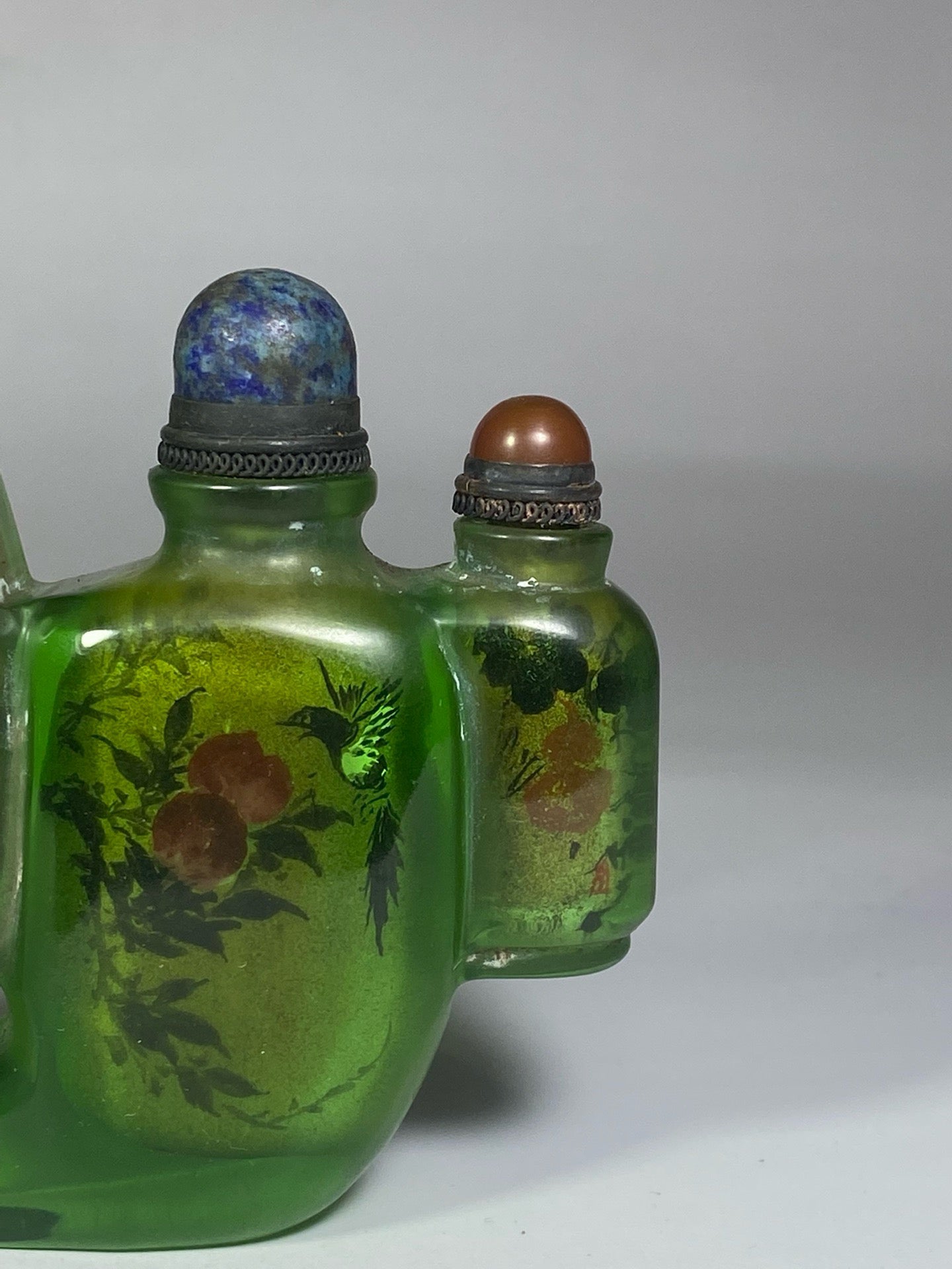 Chinese antique glazed bird shaped four groups of painted snuff bottles