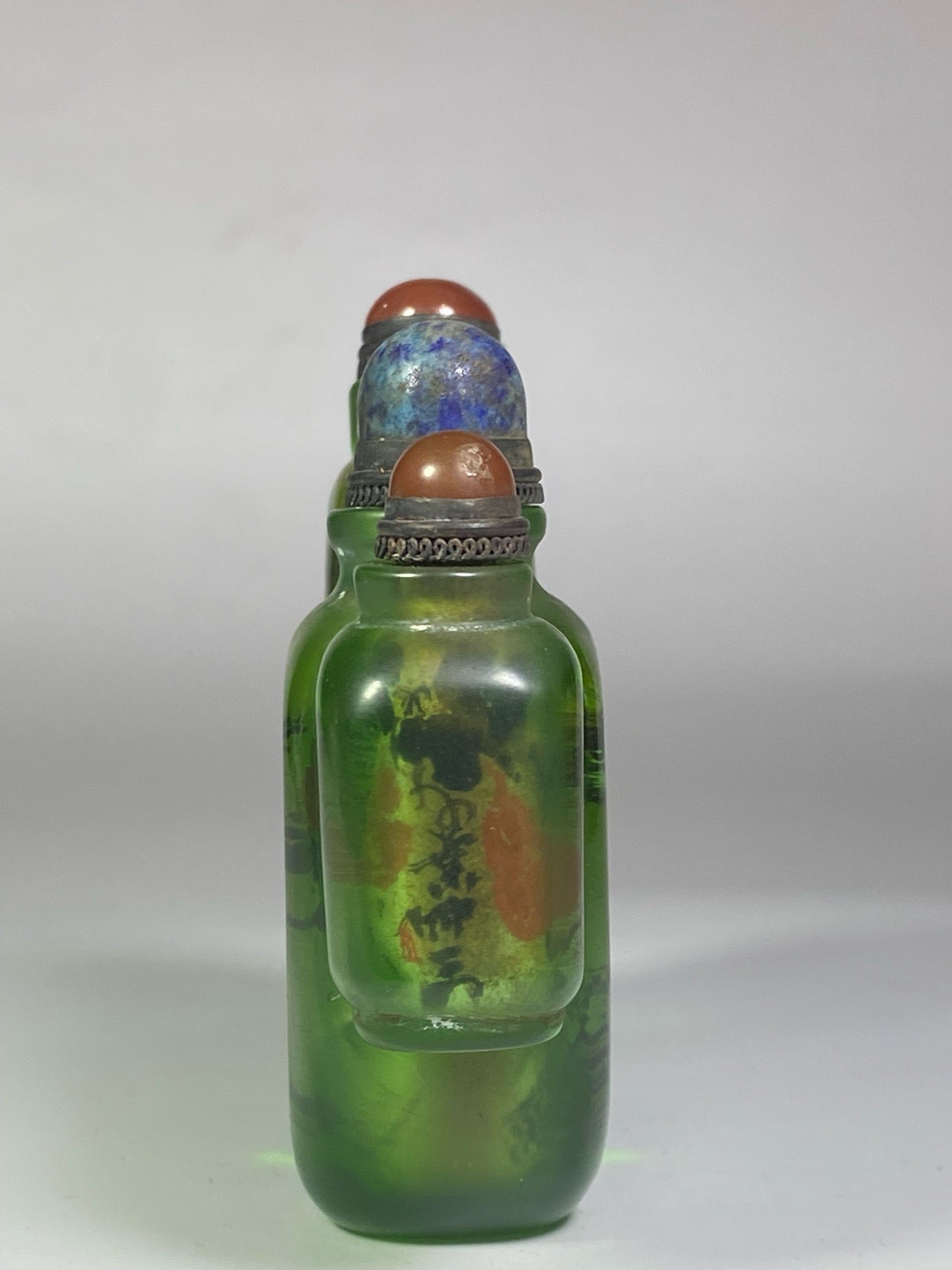 Chinese antique glazed bird shaped four groups of painted snuff bottles