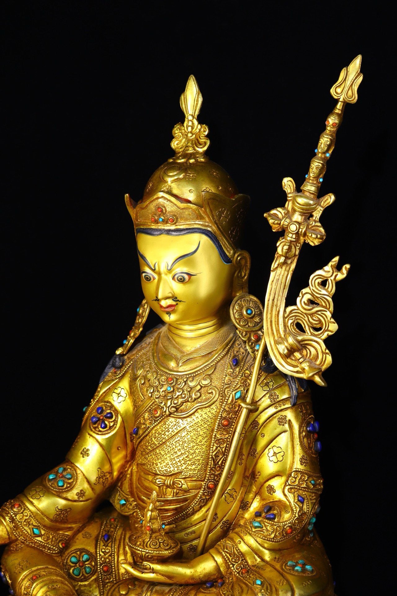 Copper body pure handmade hammering, carving, gilded inlaid with gemstones, Lotus Life Master