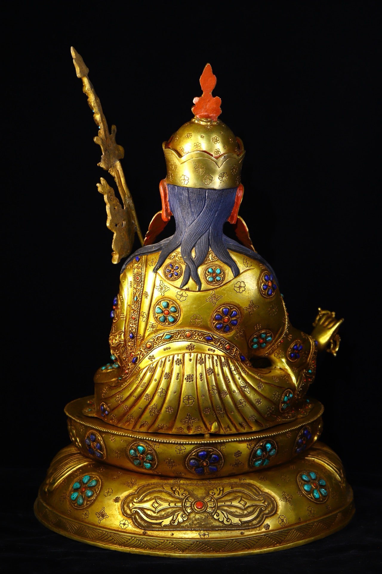 Copper body pure handmade hammering, carving, gilded inlaid with gemstones, Lotus Life Master