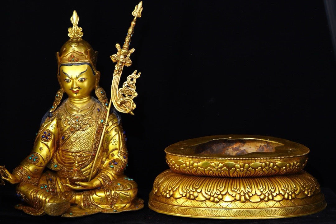 Copper body pure handmade hammering, carving, gilded inlaid with gemstones, Lotus Life Master