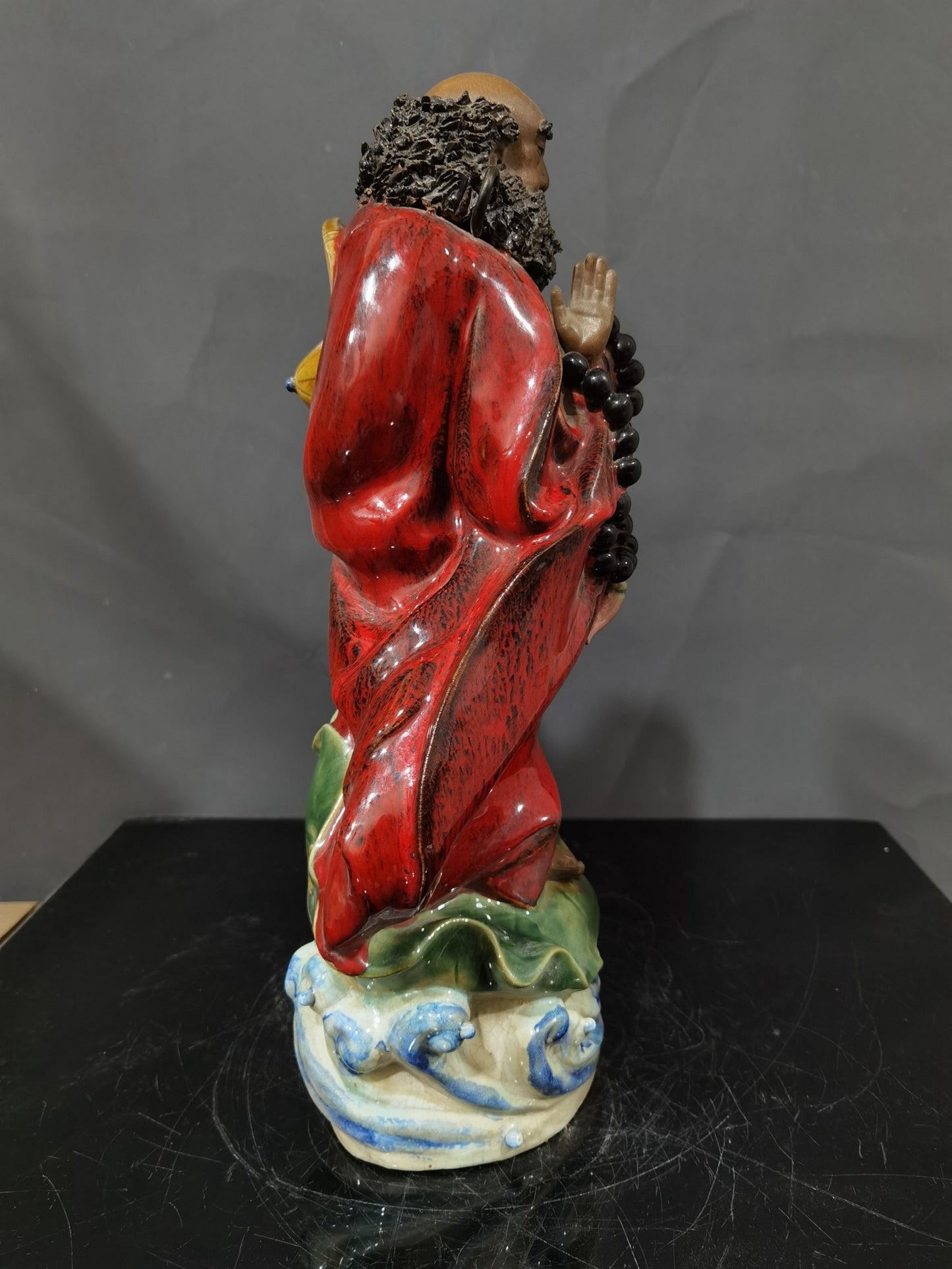 Chinese Antique Station Lotus Leaf Crossing the River Dharma