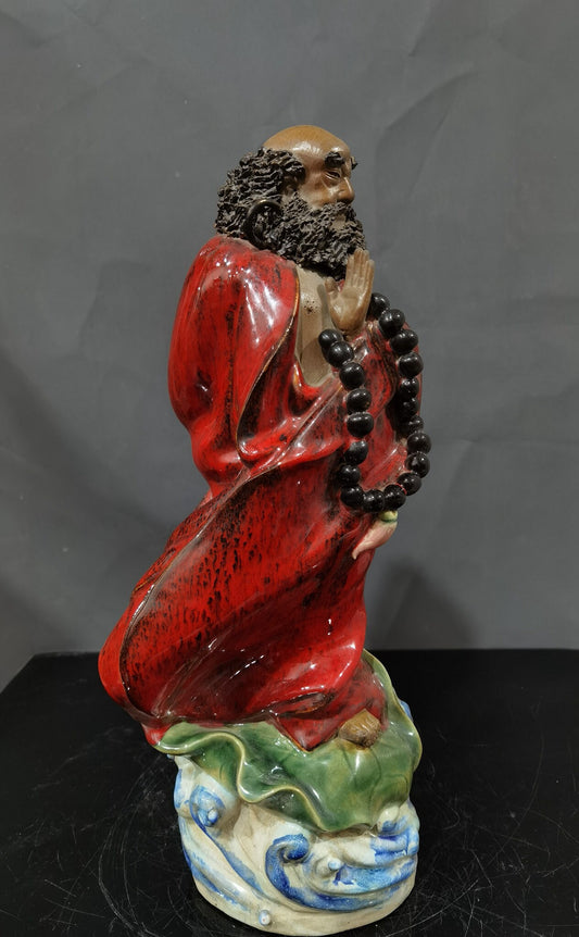 Chinese Antique Station Lotus Leaf Crossing the River Dharma