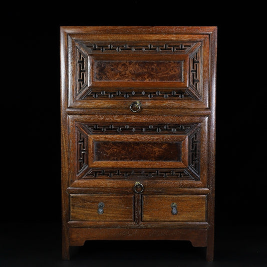 Huali wood carved painting cabinet with ghost face and hollow carving