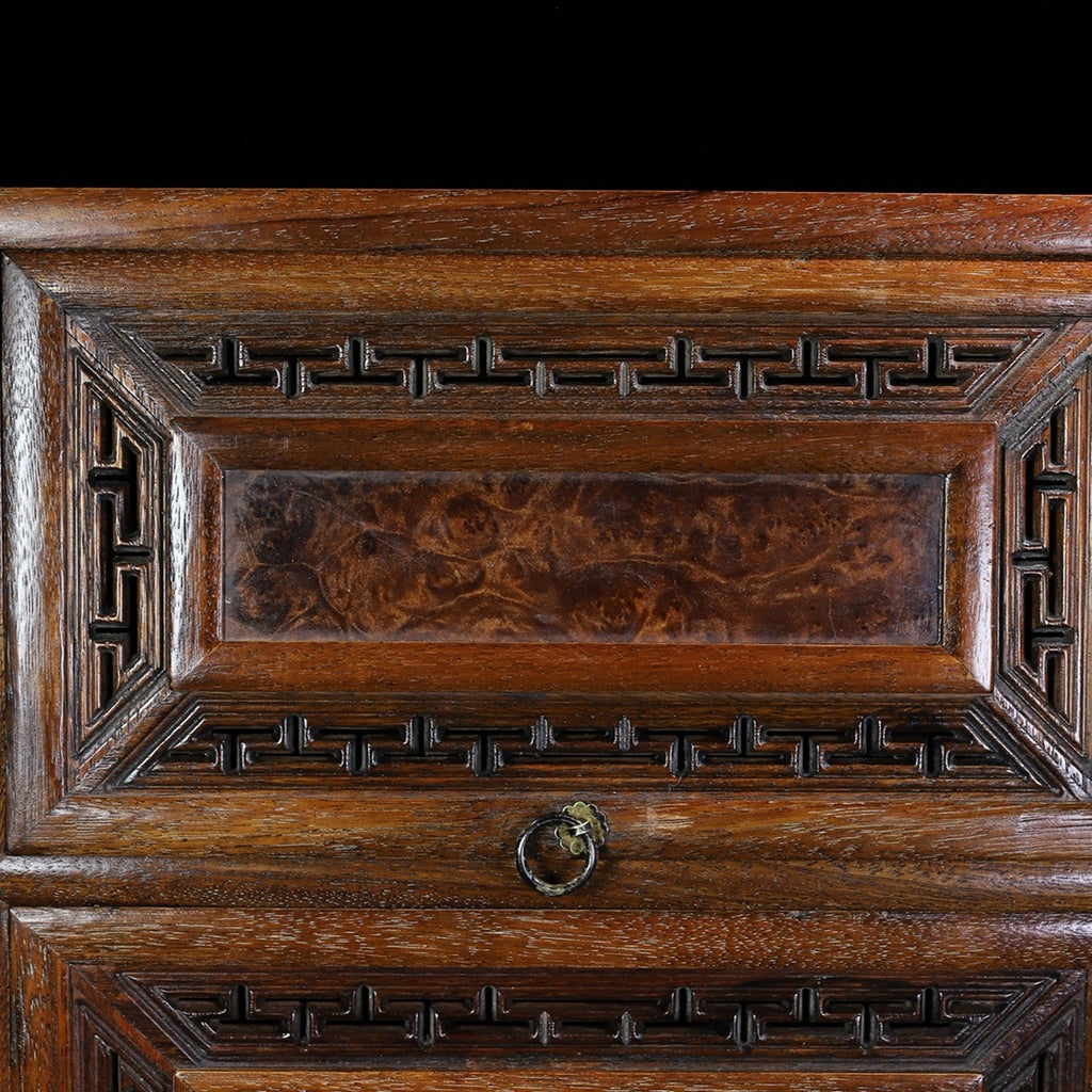 Huali wood carved painting cabinet with ghost face and hollow carving