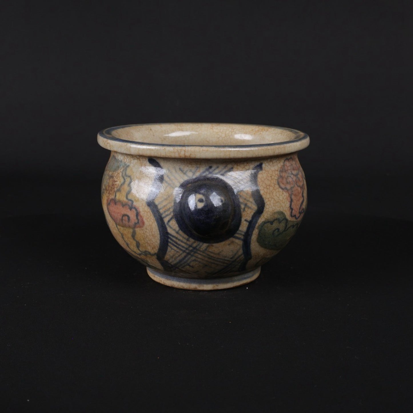 Blue and white glazed red phoenix patterned small incense burner