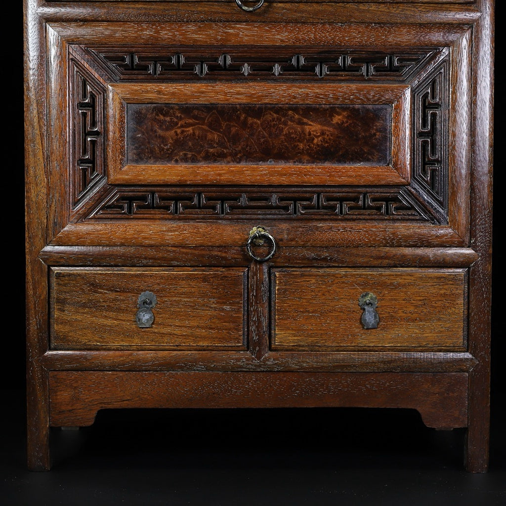 Huali wood carved painting cabinet with ghost face and hollow carving