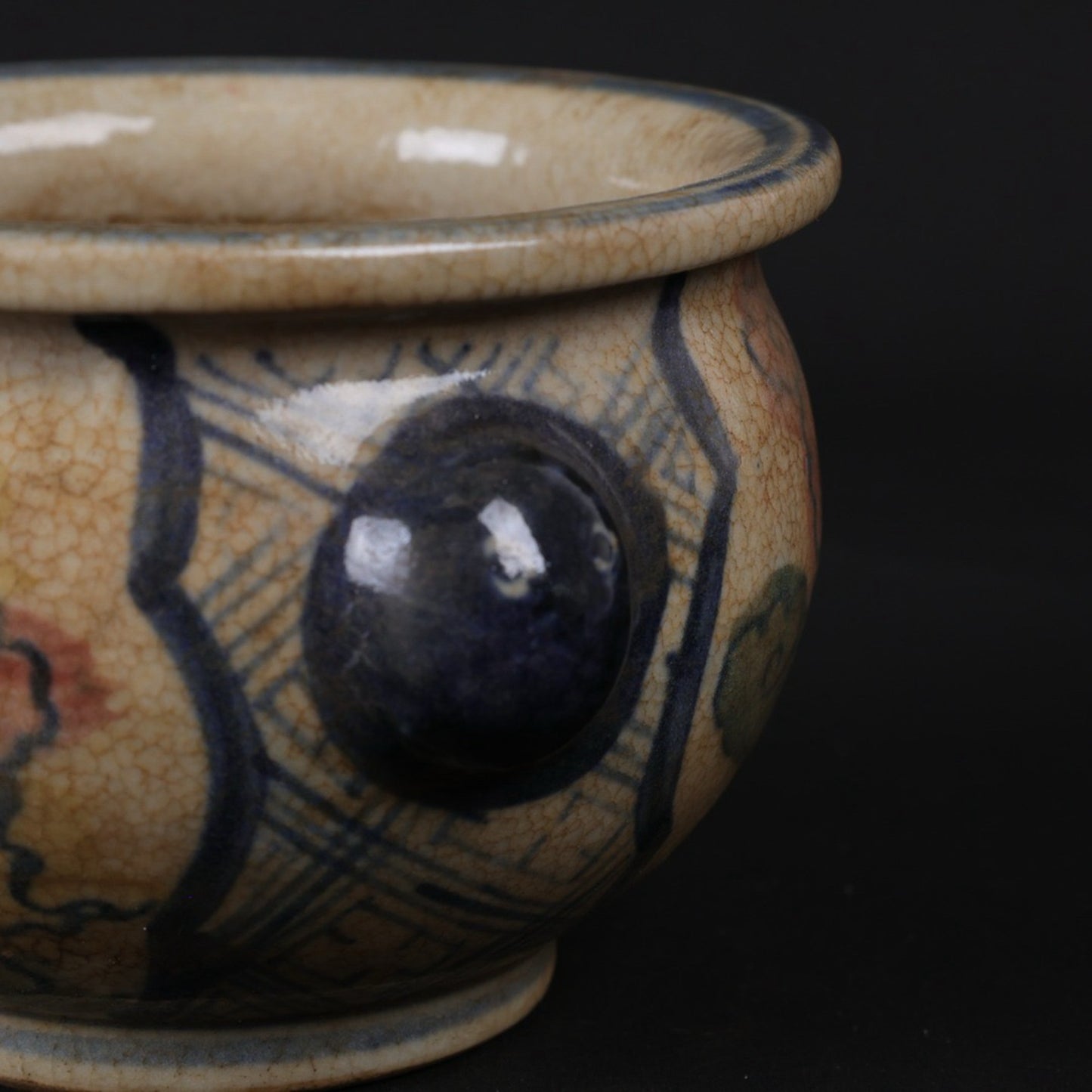 Blue and white glazed red phoenix patterned small incense burner