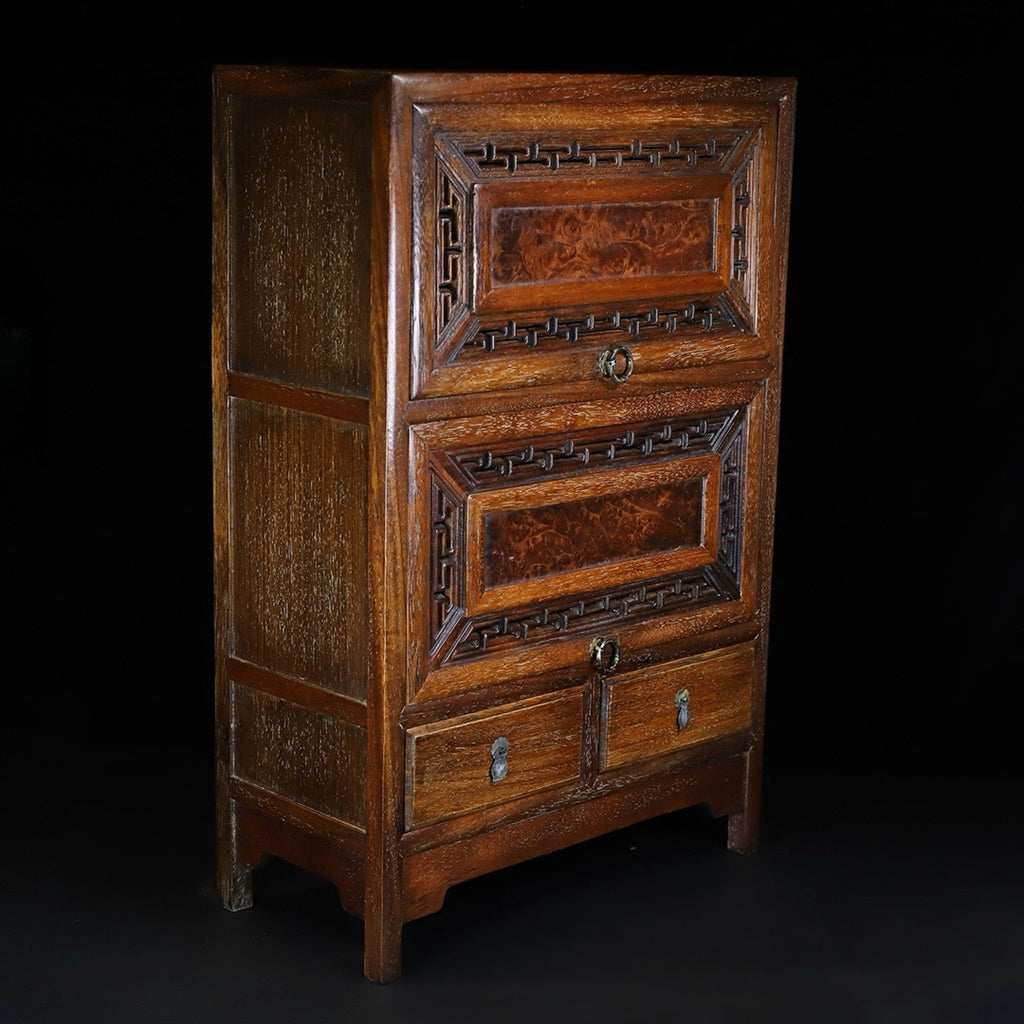 Huali wood carved painting cabinet with ghost face and hollow carving