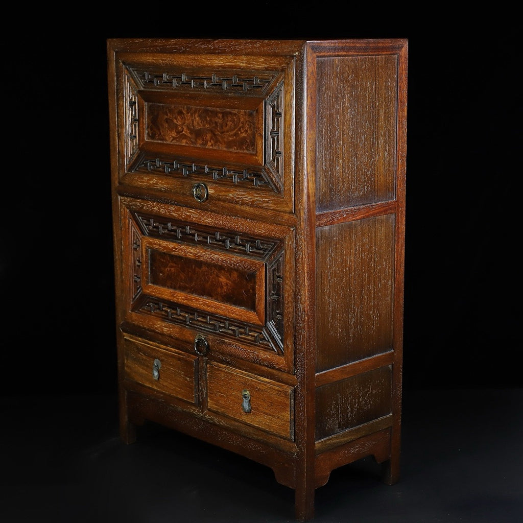 Huali wood carved painting cabinet with ghost face and hollow carving