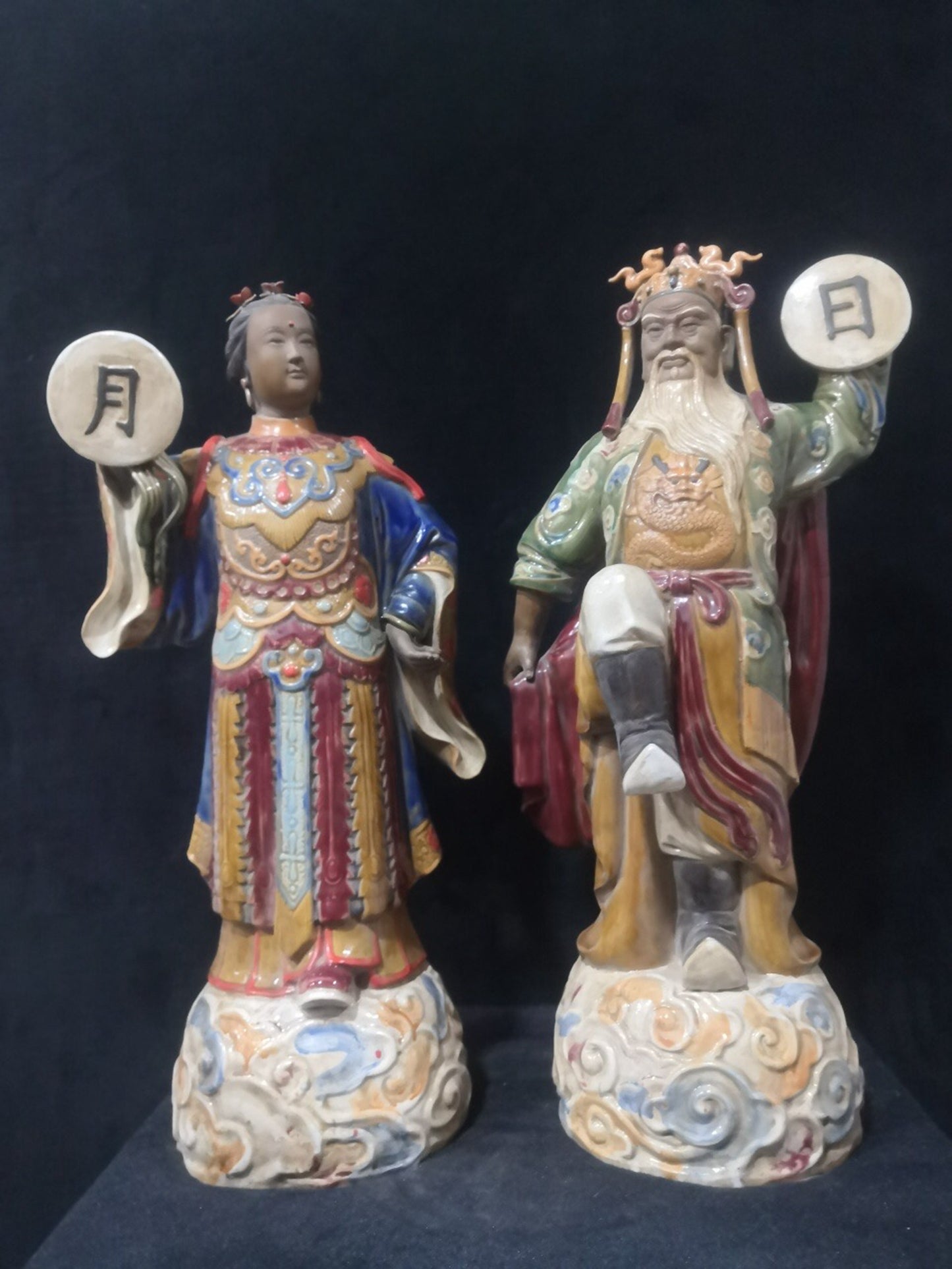 Chinese Antique Shiwan Yao Sun and Moon God