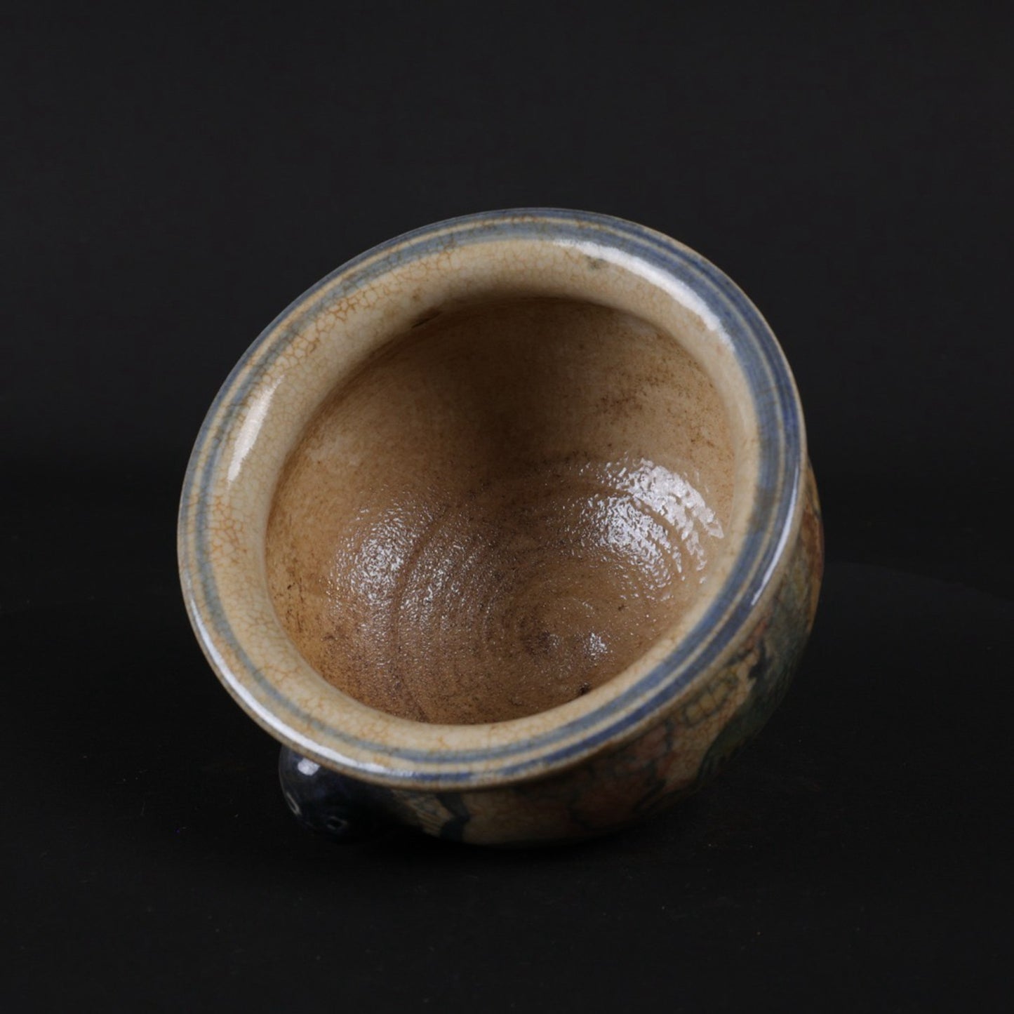 Blue and white glazed red phoenix patterned small incense burner