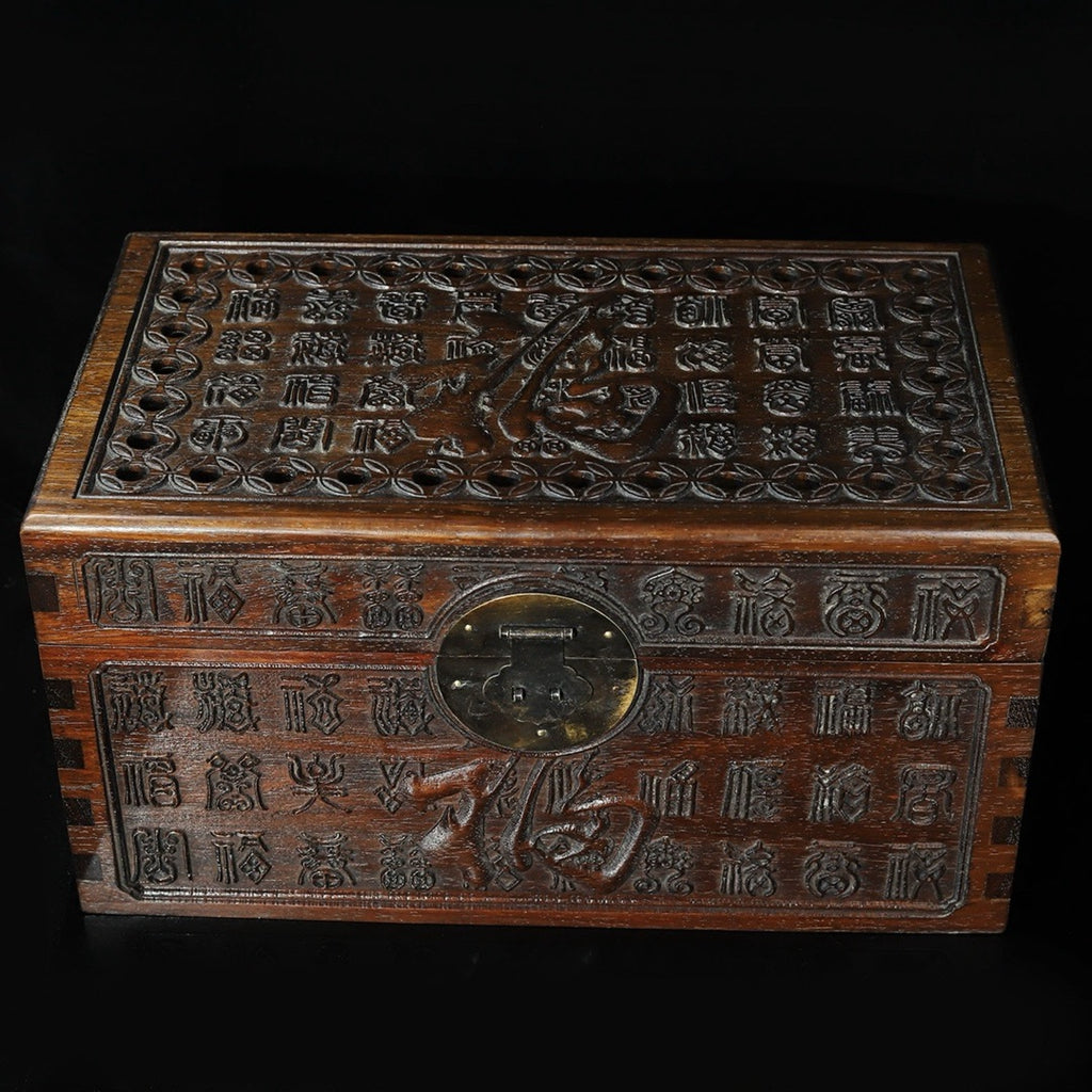 Hua Li Mu hollow carved Bai Fu rectangular box