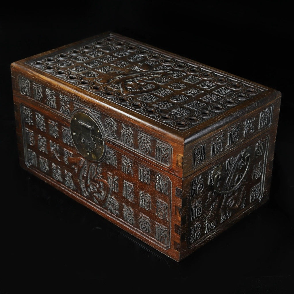 Hua Li Mu hollow carved Bai Fu rectangular box