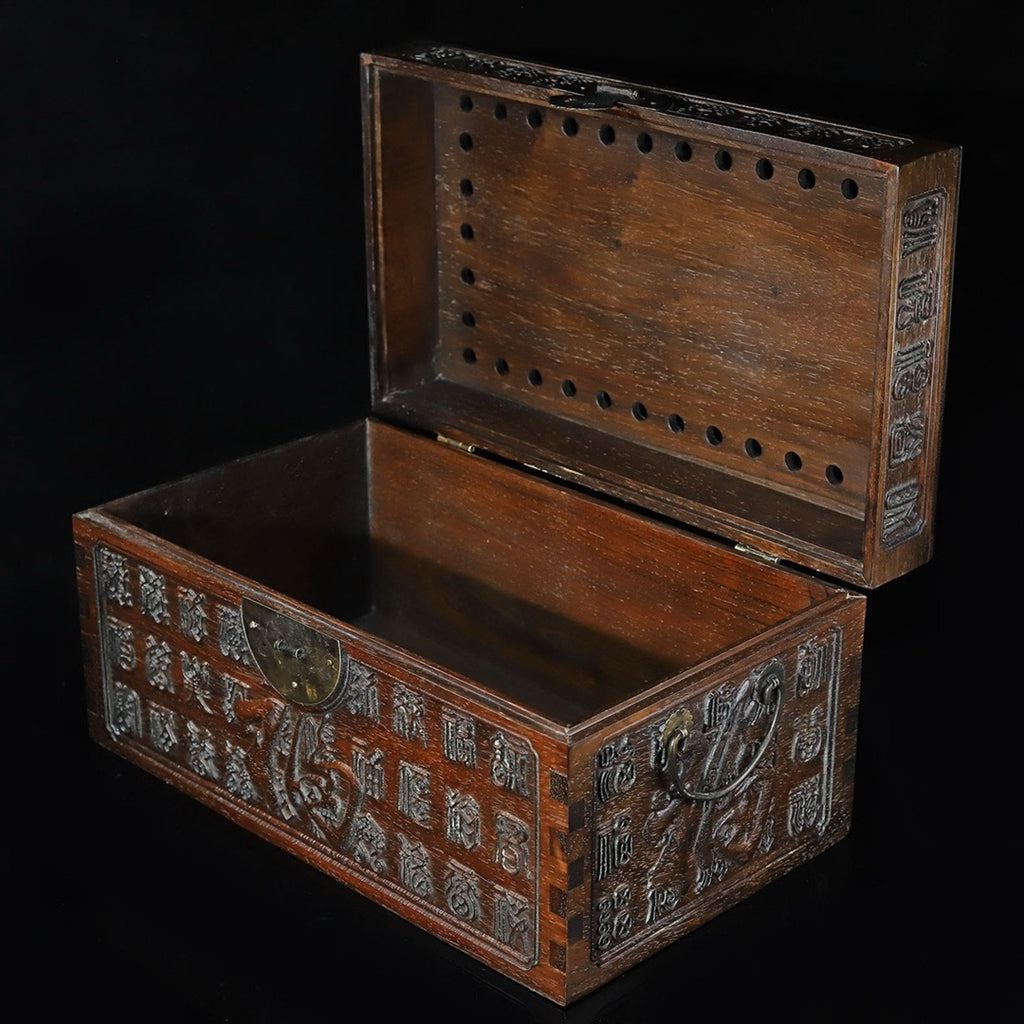 Hua Li Mu hollow carved Bai Fu rectangular box
