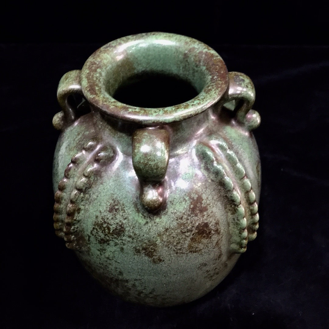 Chinese antique porcelain bean green glazed four series jar