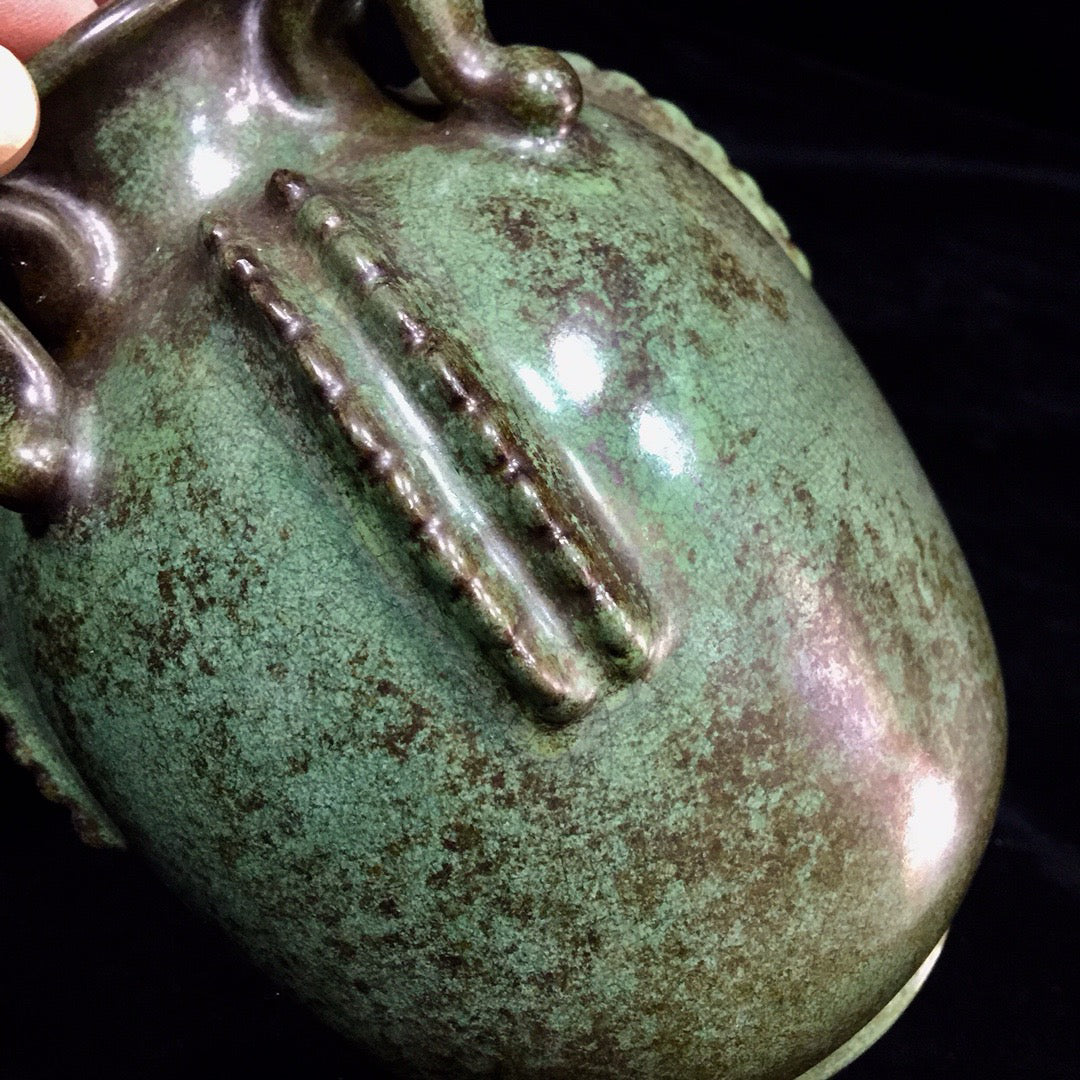 Chinese antique porcelain bean green glazed four series jar
