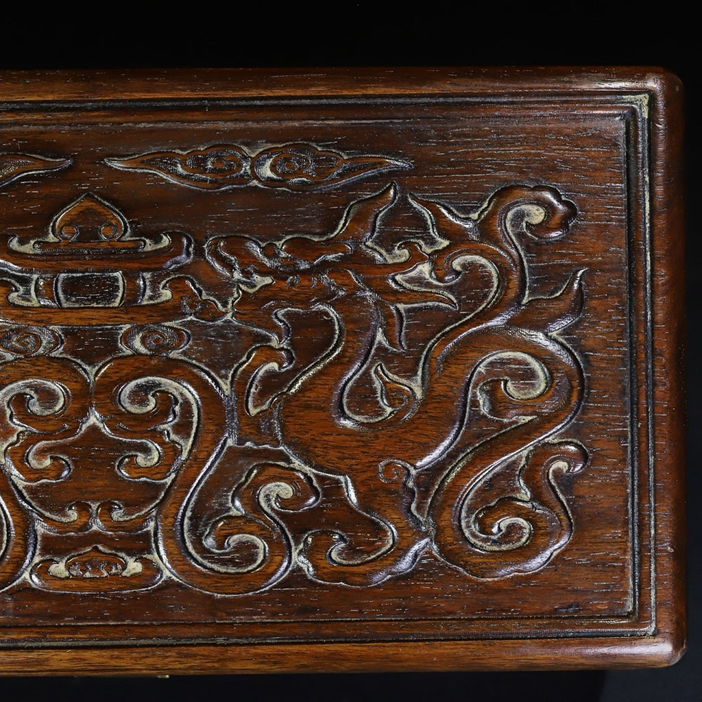 Pear wood carved auspicious dragon multi treasure box
