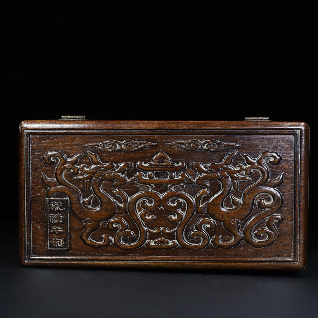 Pear wood carved auspicious dragon multi treasure box