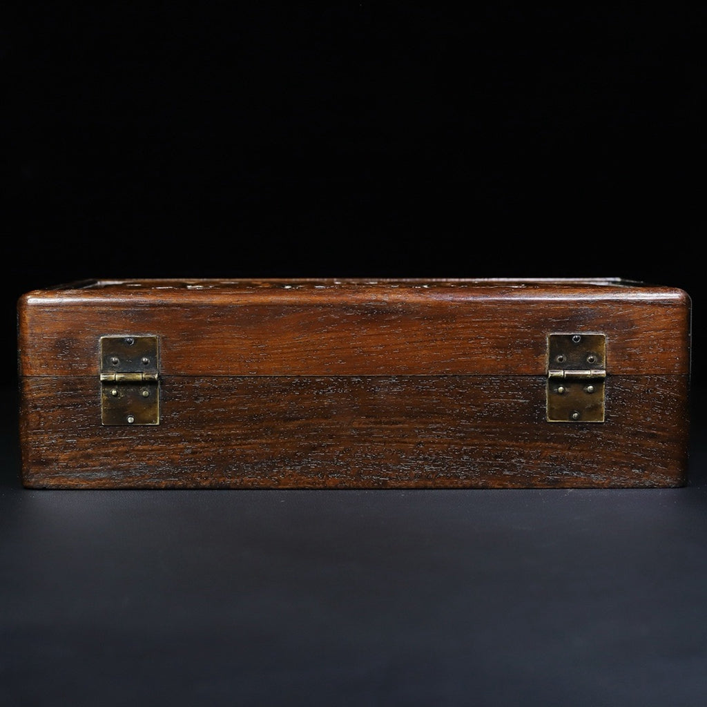Pear wood carved auspicious dragon multi treasure box