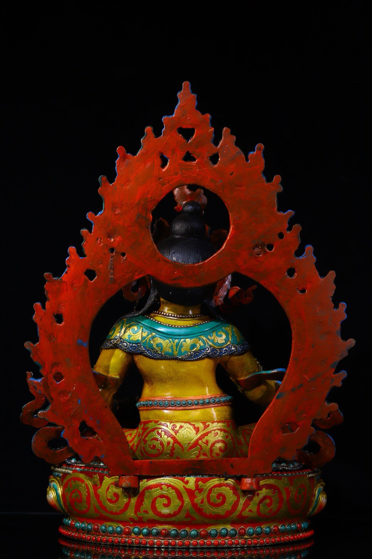 Lima Copper Handcrafted with Carved Colored Paintings Inlaid with Gemstones, Yellow God of Wealth