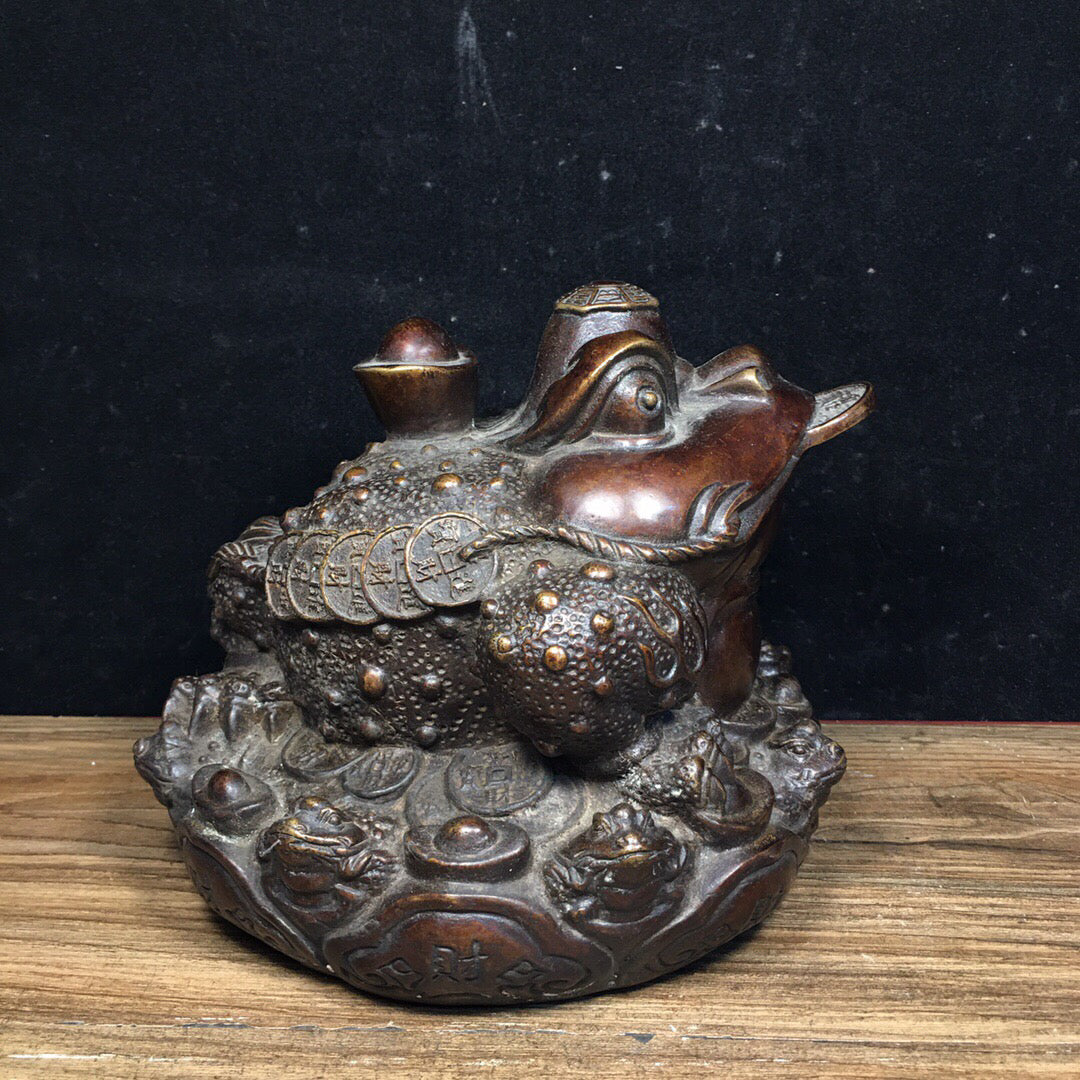 Chinese antique pure copper lucky gold toad ornament