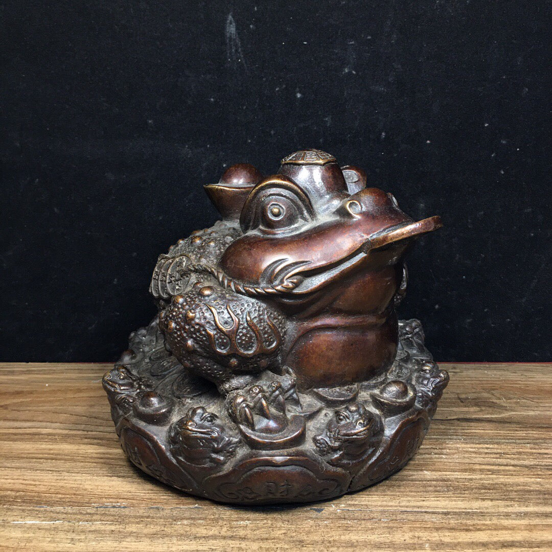 Chinese antique pure copper lucky gold toad ornament
