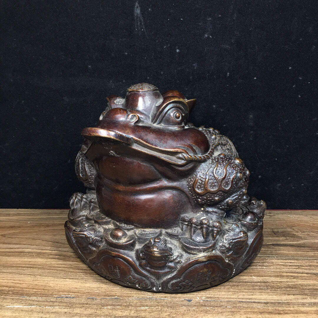 Chinese antique pure copper lucky gold toad ornament