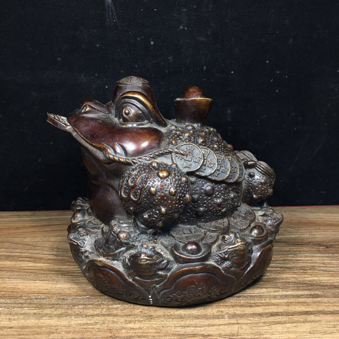 Chinese antique pure copper lucky gold toad ornament