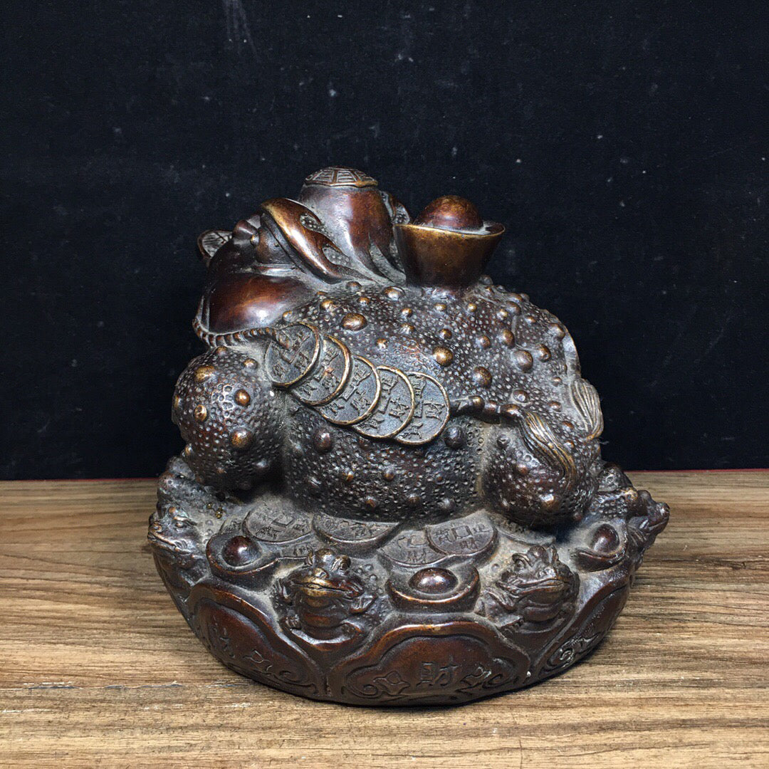 Chinese antique pure copper lucky gold toad ornament
