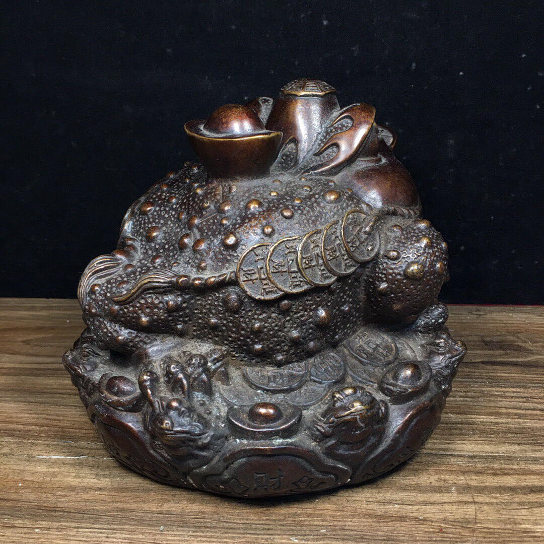 Chinese antique pure copper lucky gold toad ornament