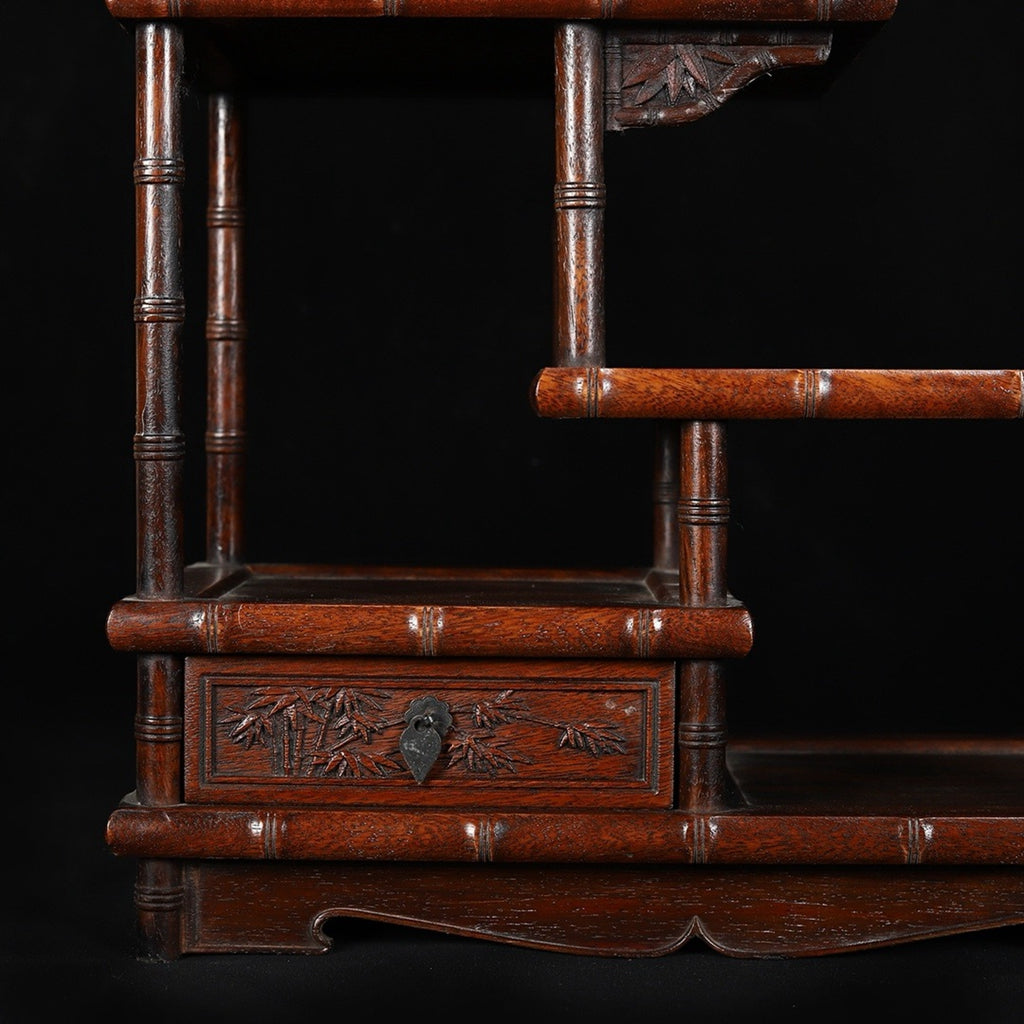 Hua Li Mu carved bamboo joint with drawer Bo Gu shelf