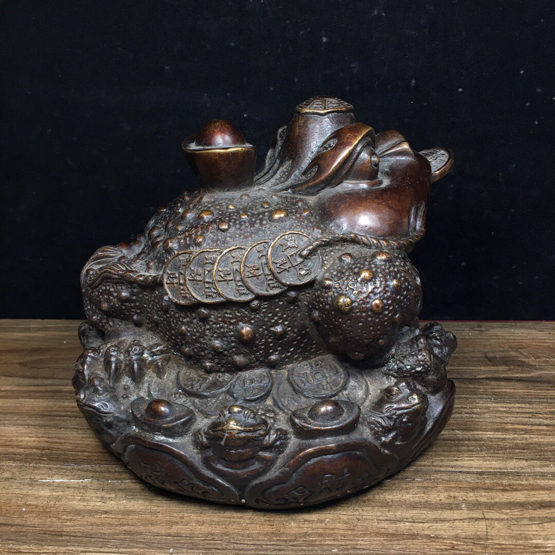 Chinese antique pure copper lucky gold toad ornament
