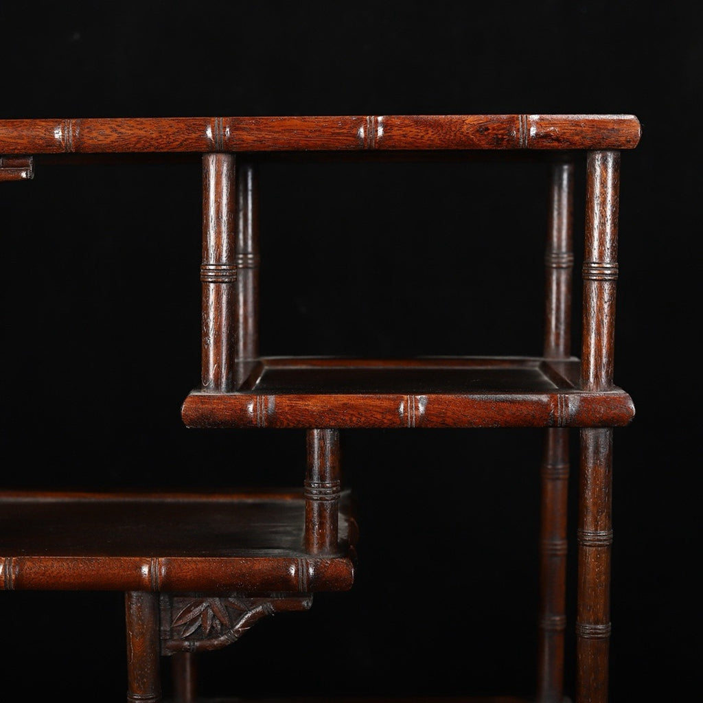 Hua Li Mu carved bamboo joint with drawer Bo Gu shelf