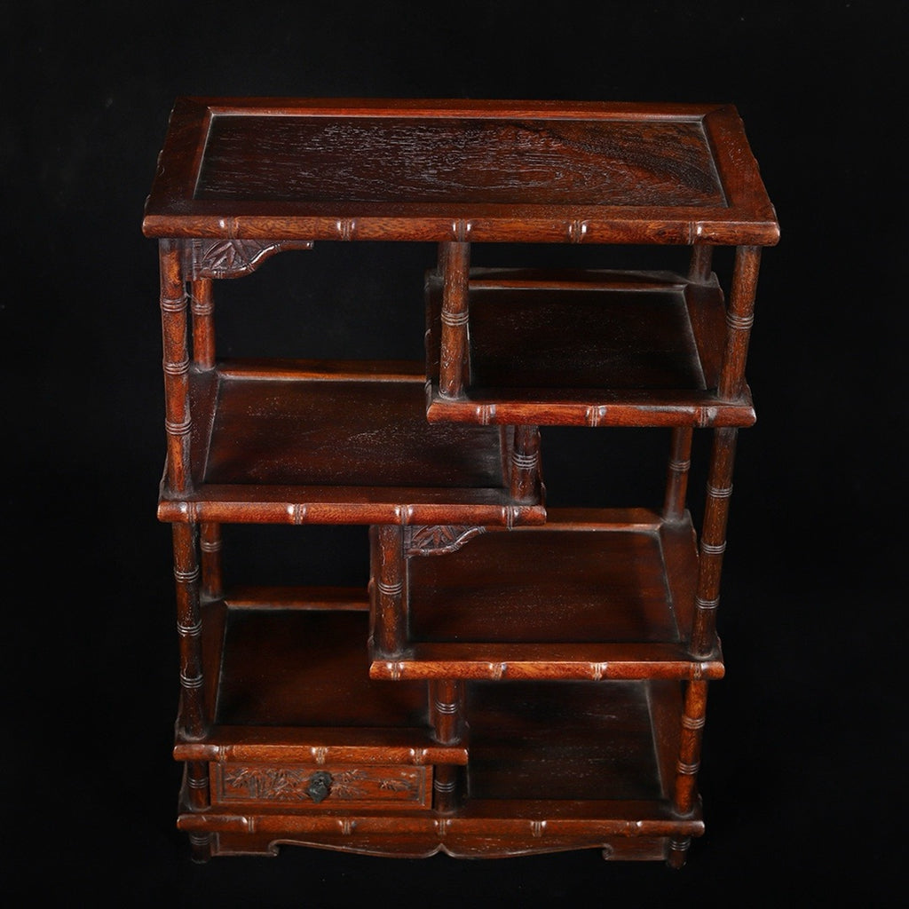 Hua Li Mu carved bamboo joint with drawer Bo Gu shelf