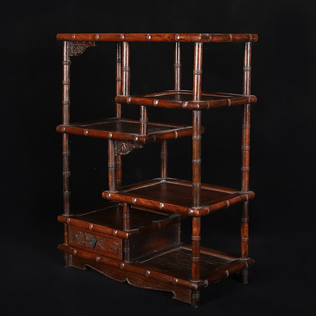 Hua Li Mu carved bamboo joint with drawer Bo Gu shelf