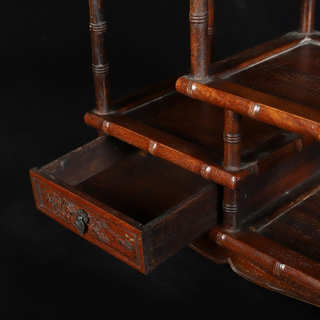 Hua Li Mu carved bamboo joint with drawer Bo Gu shelf