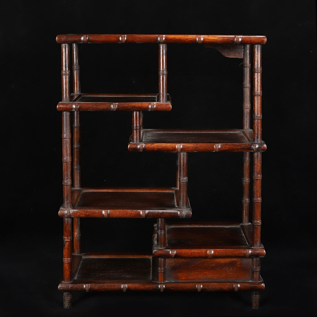 Hua Li Mu carved bamboo joint with drawer Bo Gu shelf