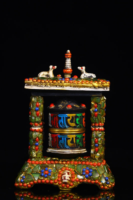 Copper body pure handmade knocking, chiseling, inlaid with gemstones, celestial bead spinning wheel