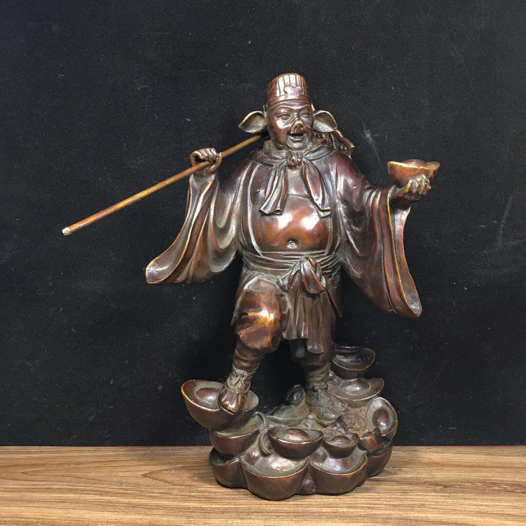 Chinese antique pure copper pig eight precepts for attracting wealth and warding off evil ornaments