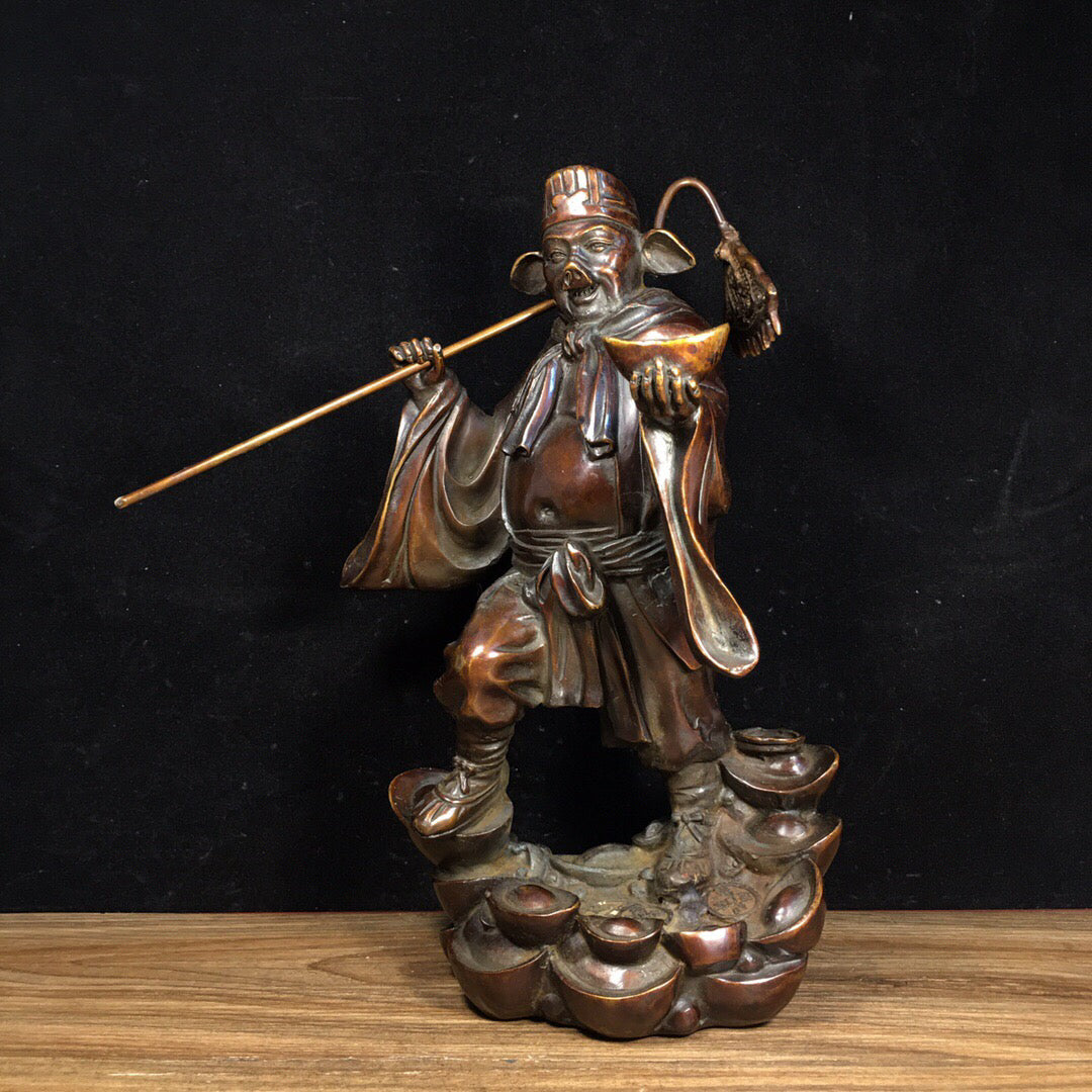 Chinese antique pure copper pig eight precepts for attracting wealth and warding off evil ornaments