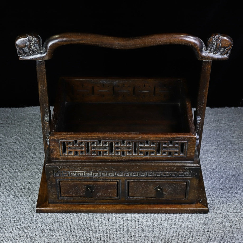 Hua Li Mu carved guardrail auspicious elephant portable box