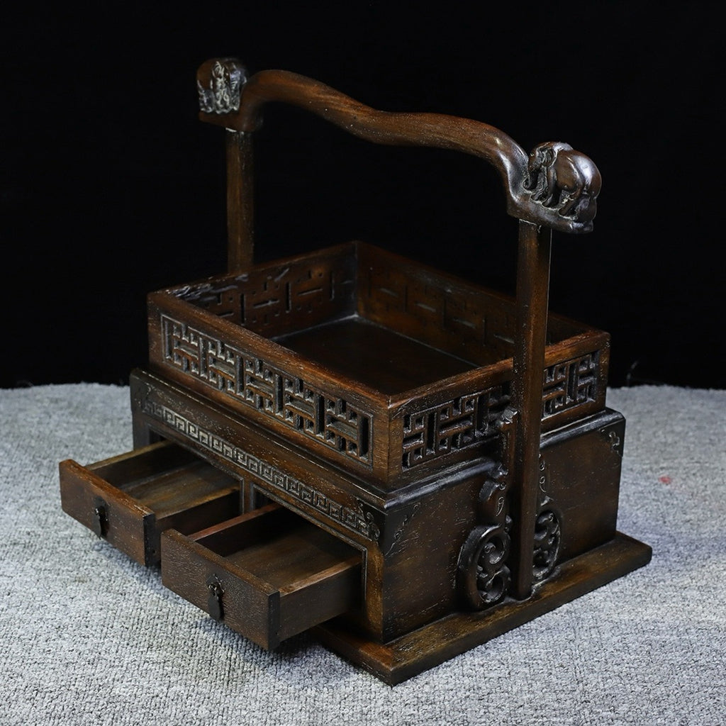Hua Li Mu carved guardrail auspicious elephant portable box