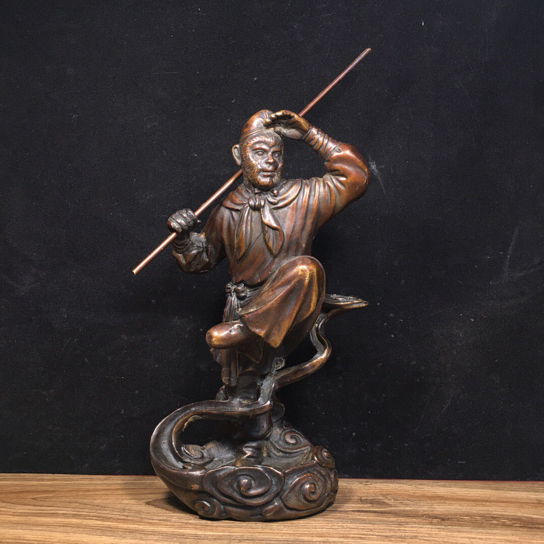 Chinese antique pure copper Sun Wukong reverse flow incense ornament