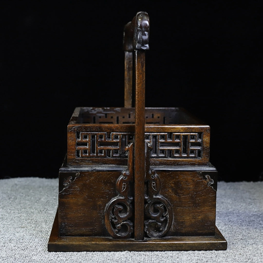 Hua Li Mu carved guardrail auspicious elephant portable box