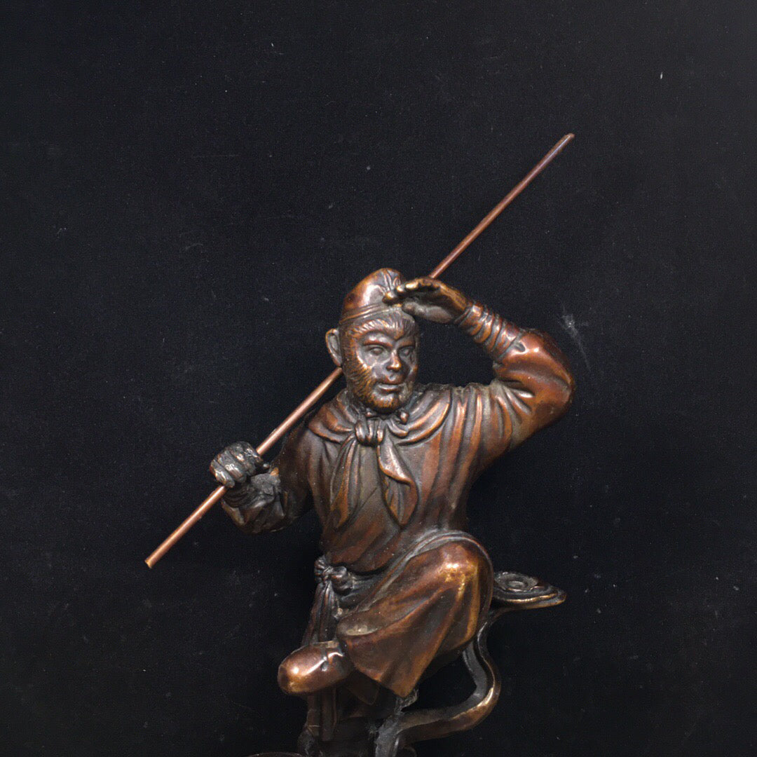 Chinese antique pure copper Sun Wukong reverse flow incense ornament